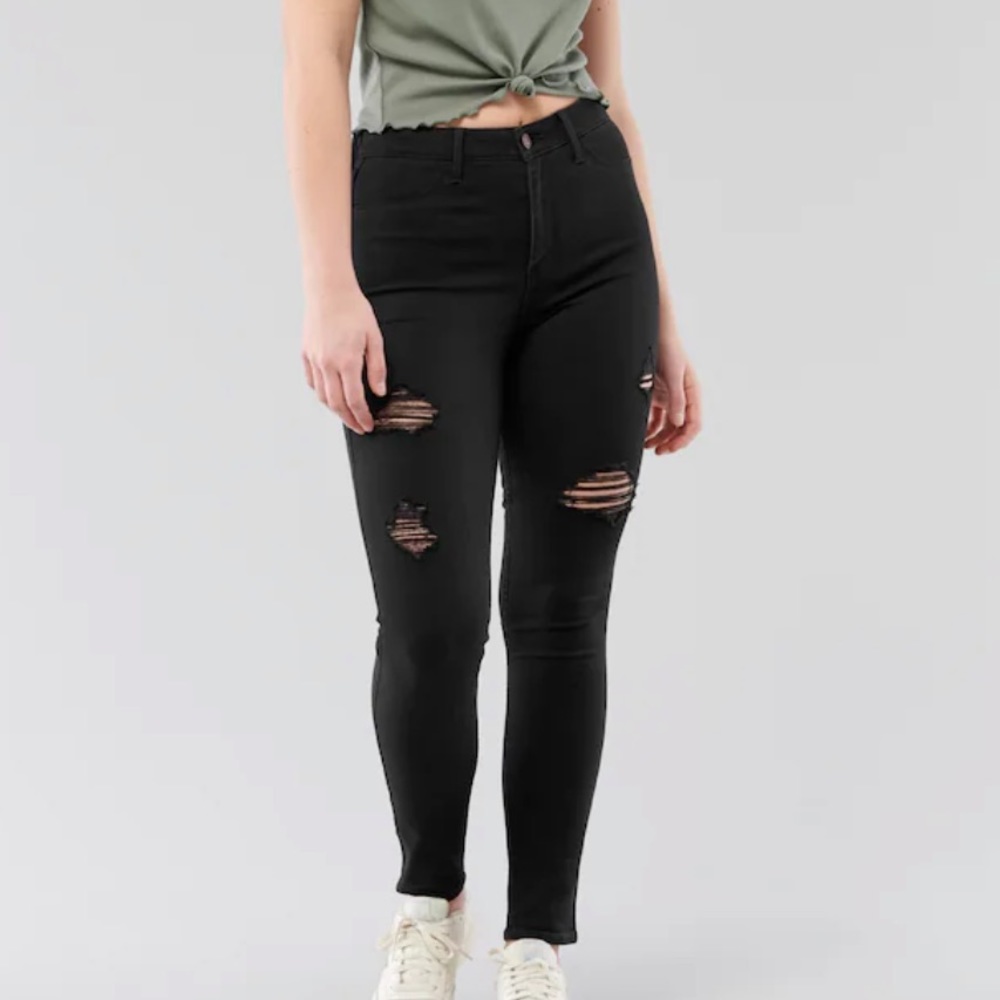 HOLLISTER CURVY HIGH-RISE RIPPED BLACK JEAN LEGGINGS size 28